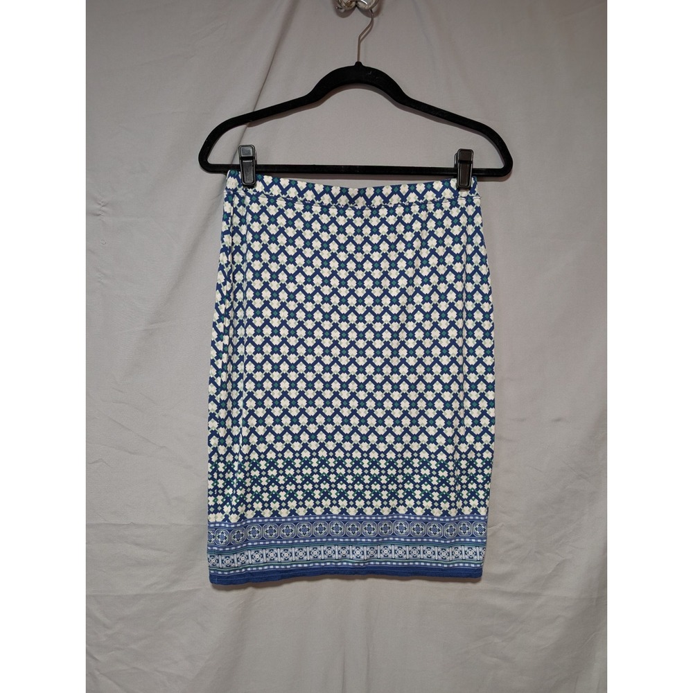 Max Studio Blue Green Geometric Border Print Slim Lined Skirt‎ Women's Small New